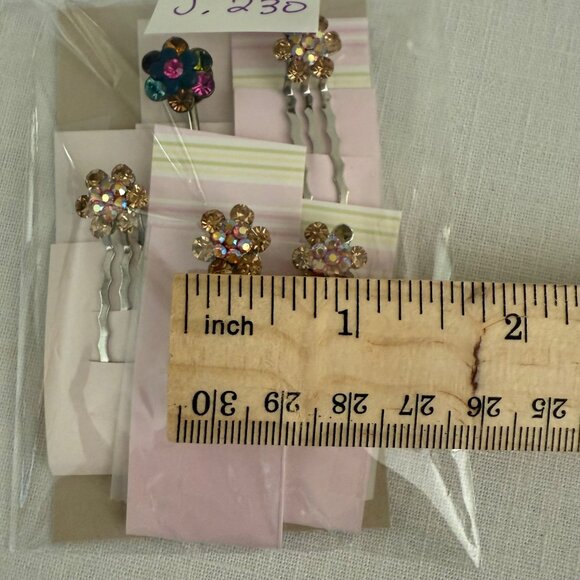 Rhinestone Flower Hair Jewelry Pins Set of 5 Multicolor Gold Floral Accessories - Picture 5 of 8